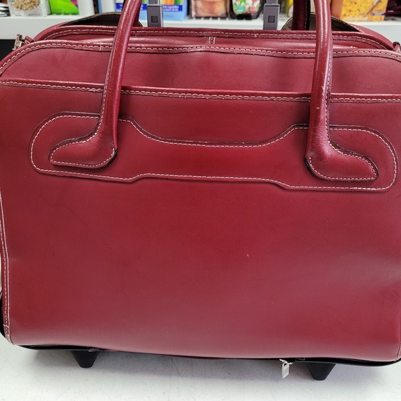McKLEIN Red Leather Wheeled Business Laptop Computer Case Bag Removable Wheels - Picture 2 of 16